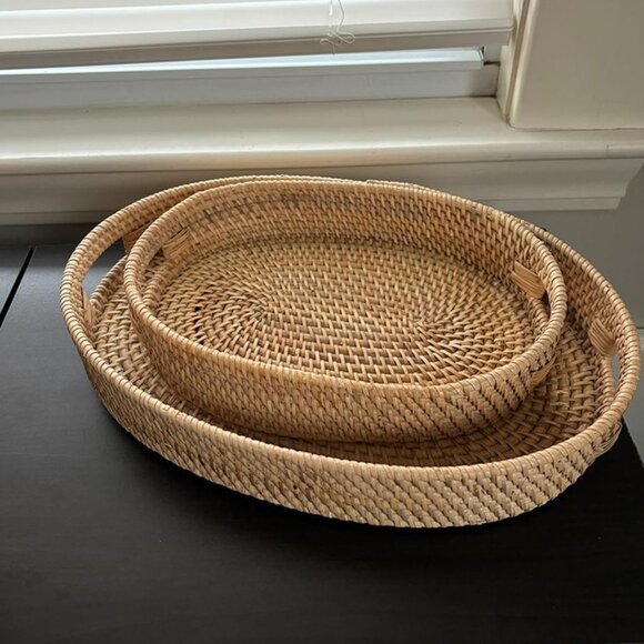 NEW Rattan Wicker Tray Perfect Christmas Gifts for Women, Serving Tray - Picture 1 of 9